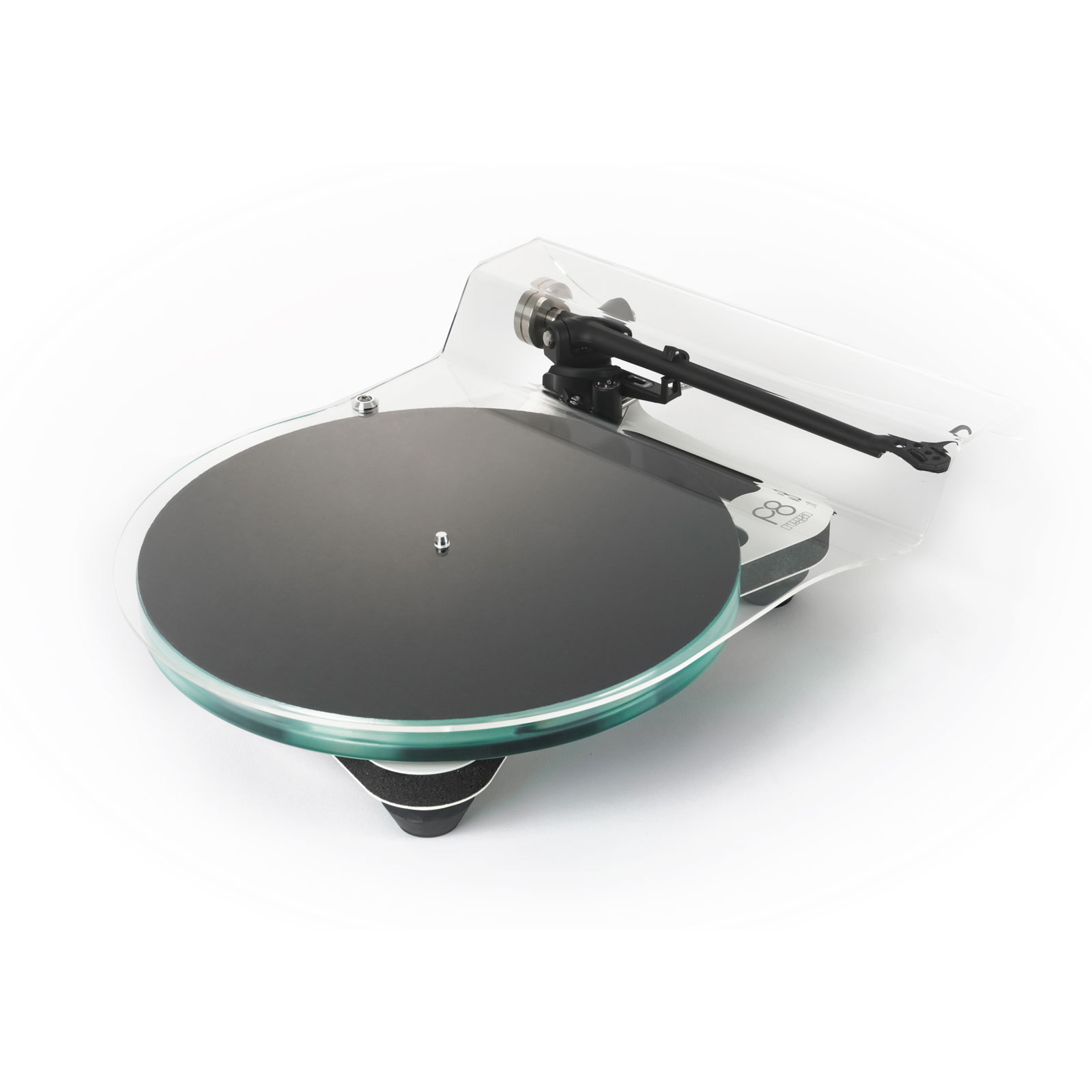 Top angled view of the Rega Planar 8 Turntable in white with dustcover, No Cartridge