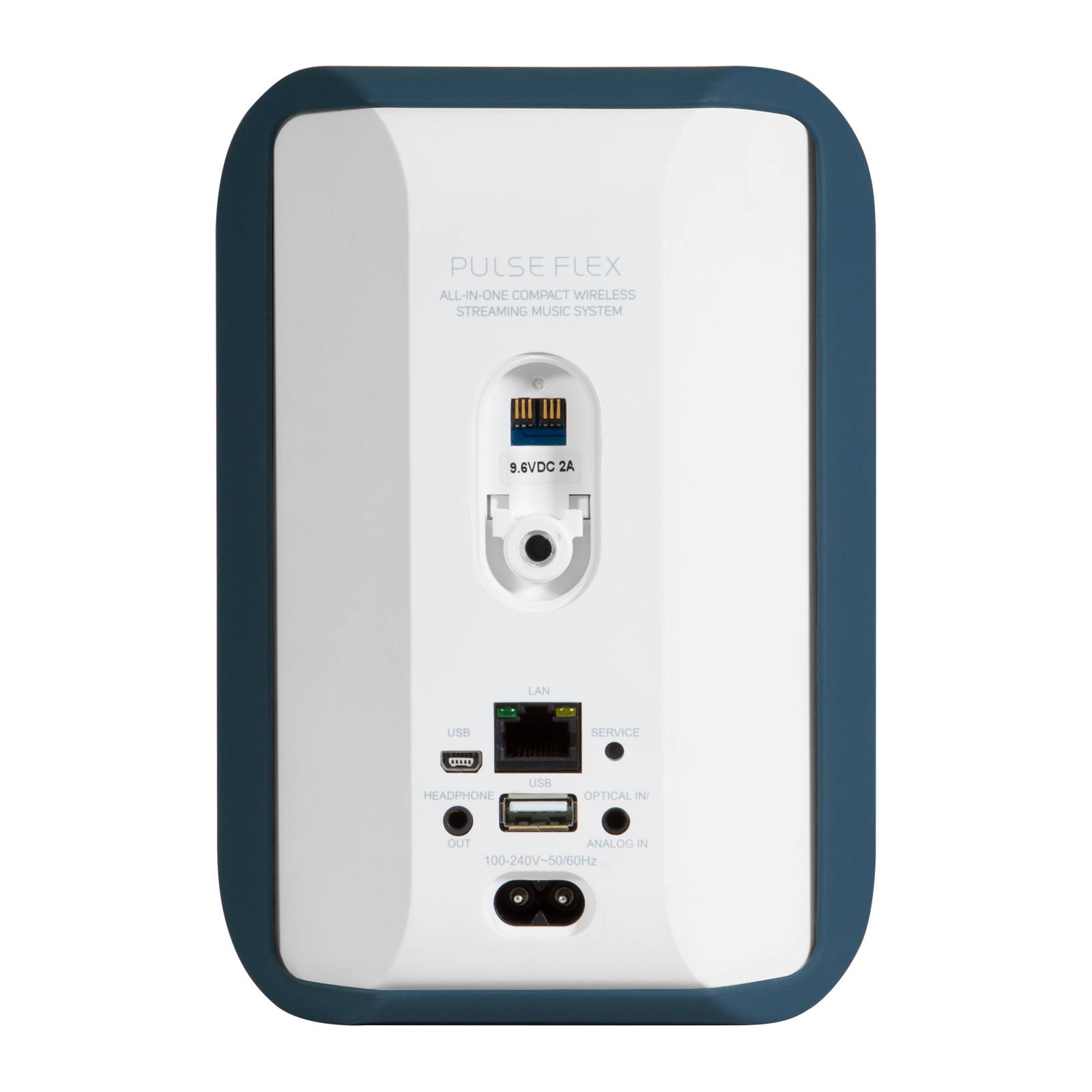 Back view of blue Bluesound PULSE FLEX Skin