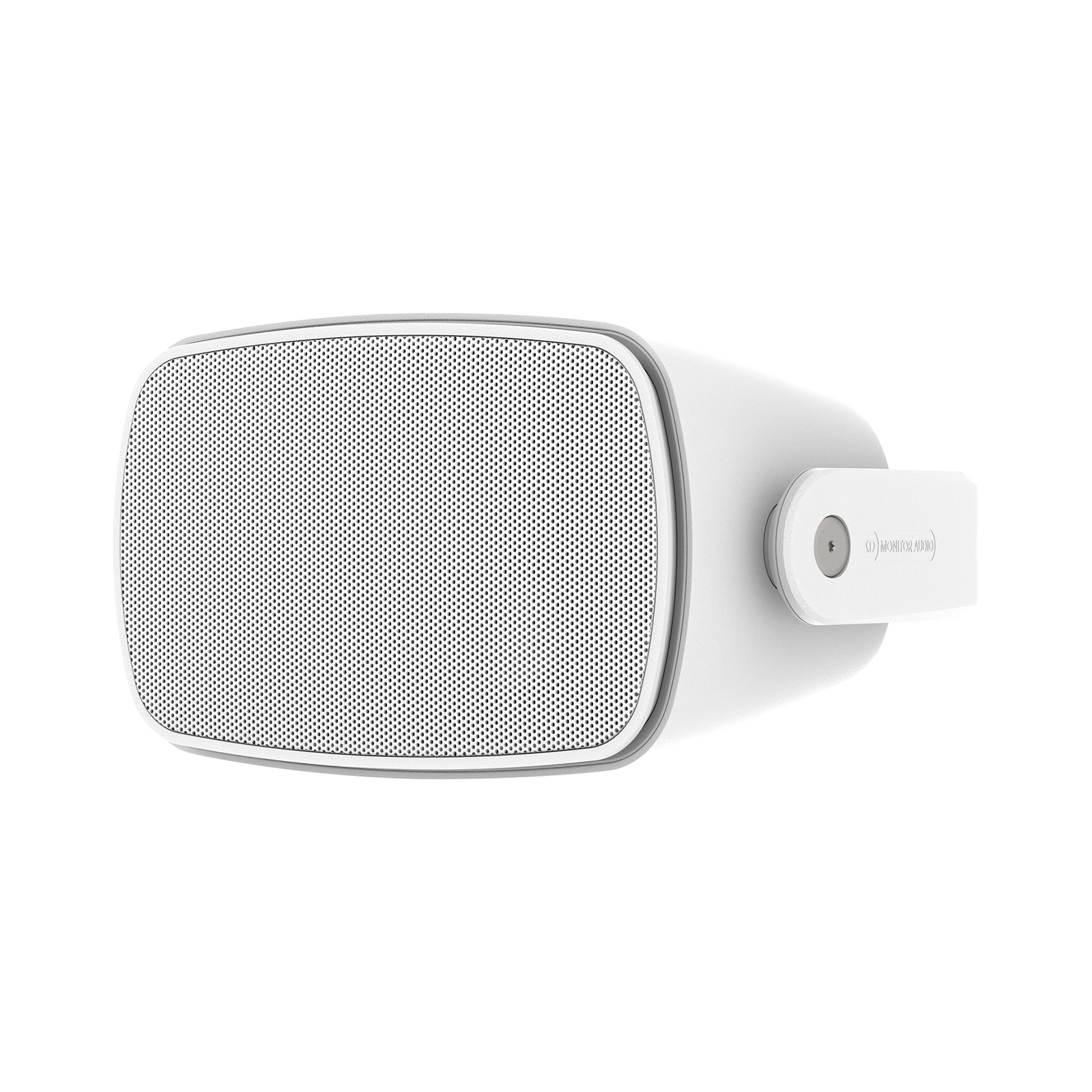 Left angle view of white Monitor Audio Climate CL2 M On Wall Outdoor Speakers 