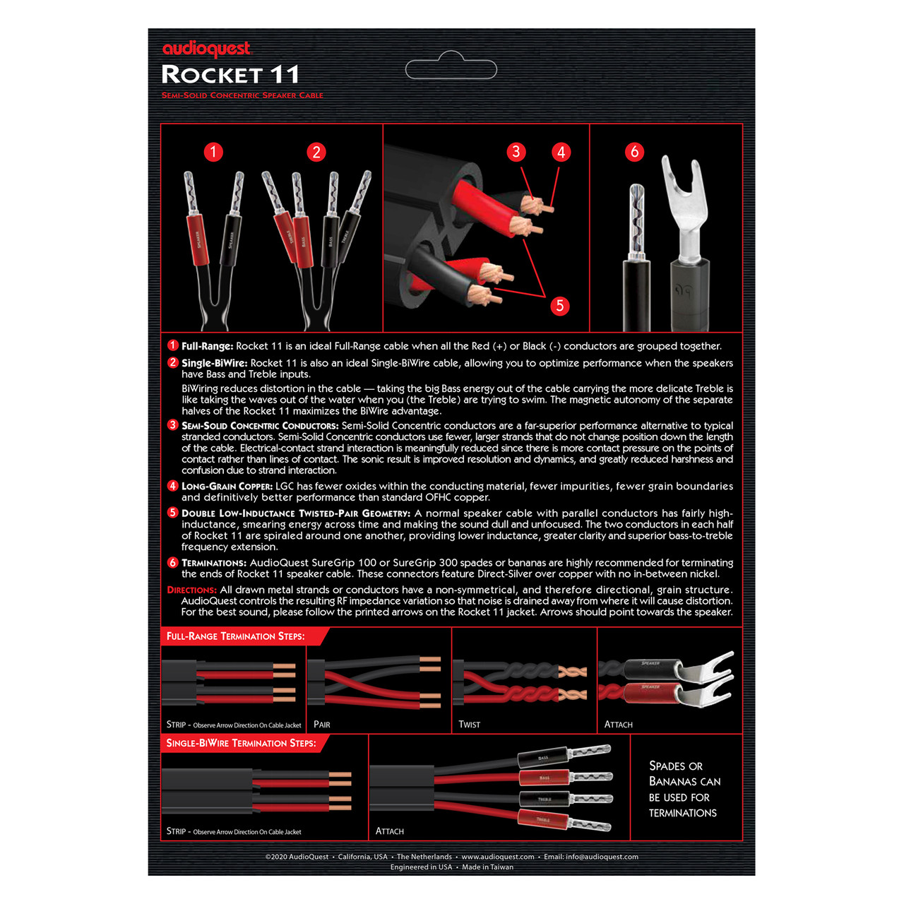 Back of AudioQuest Rocket 11 Speaker Cable -  Spade to Spade box