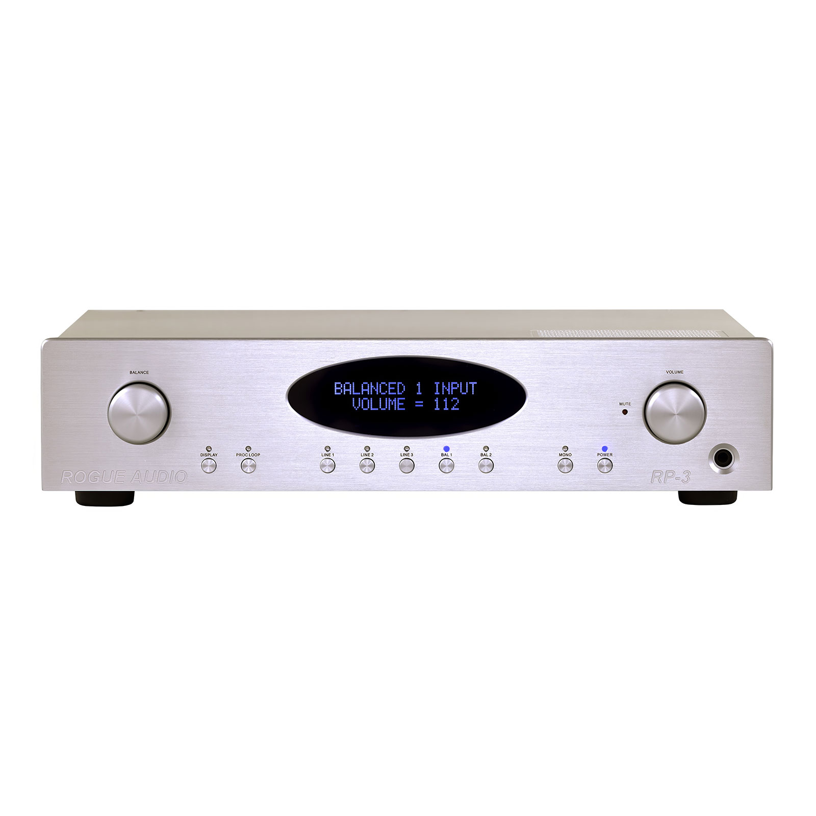 Front of Rogue Audio RP-3 Preamplifier - Silver