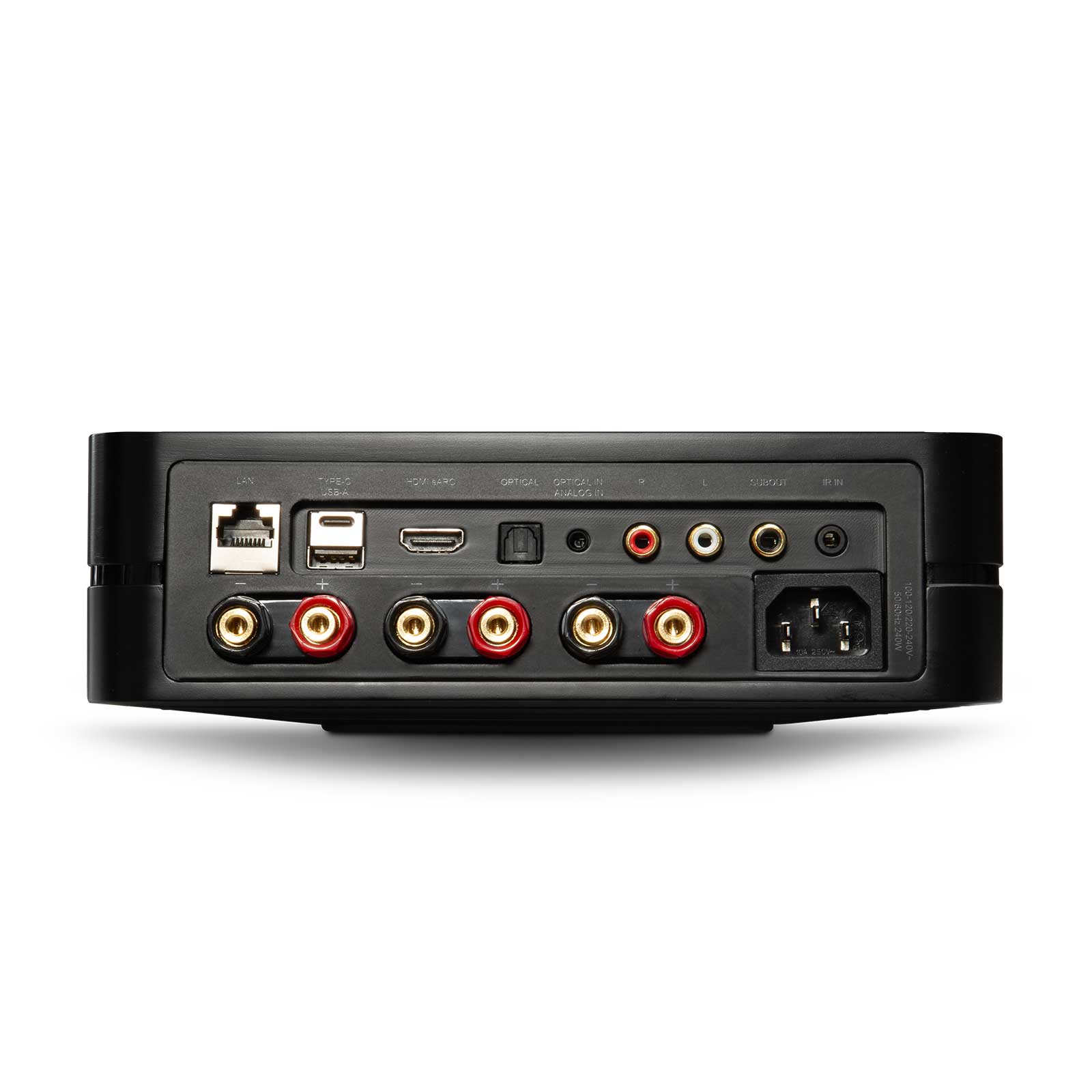 Back of black Bluesound POWERNODE N331 Streaming Amplifier