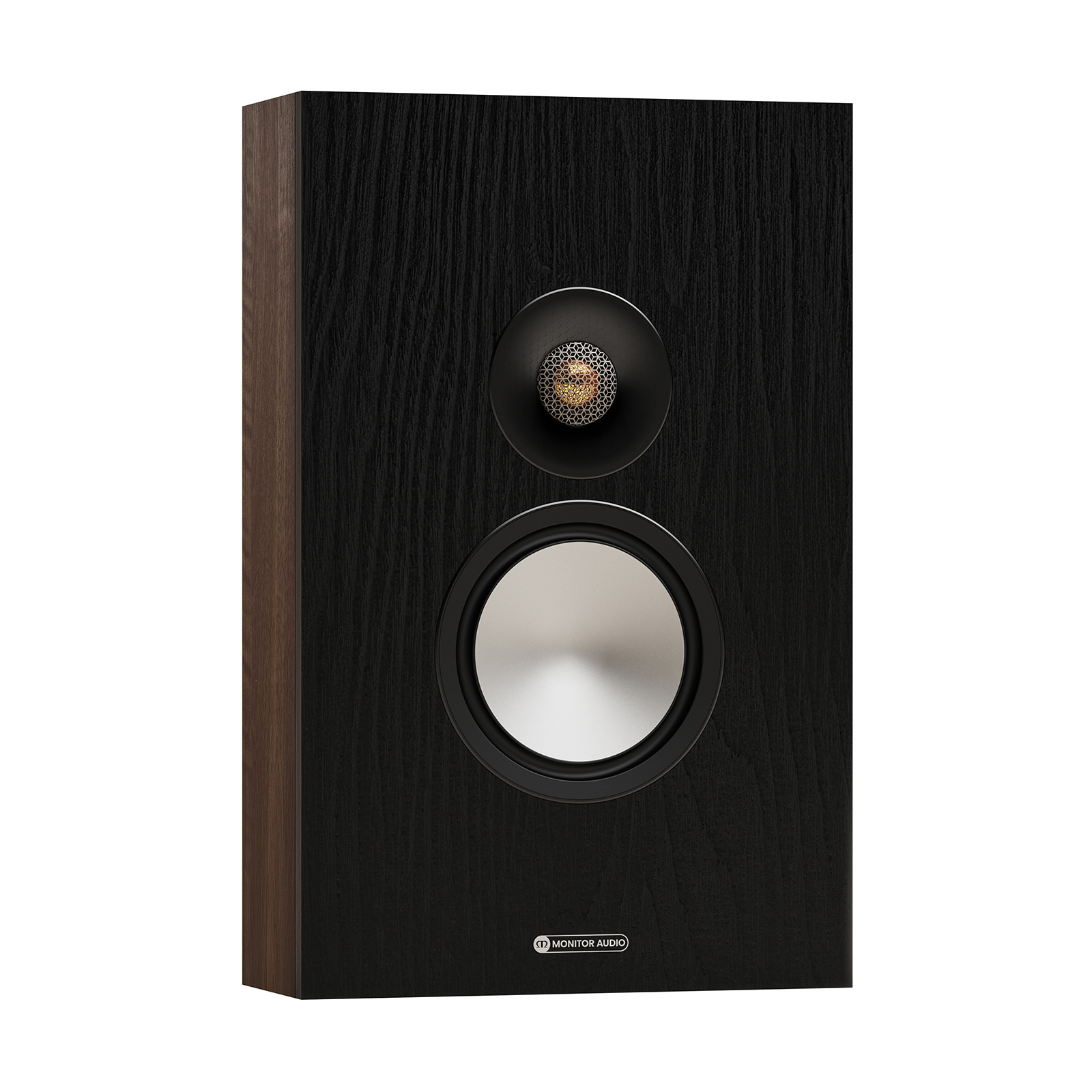 Angle view of walnut Monitor Audio Bronze 7G On-Wall Speaker