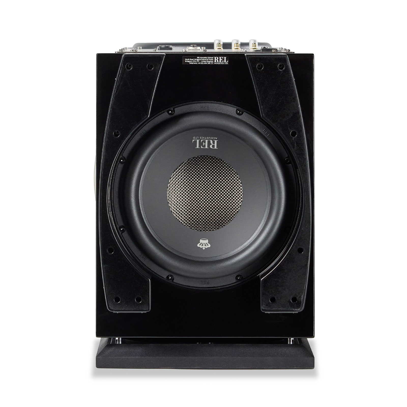 Bottom of REL Acoustics 212 Black Label Grille