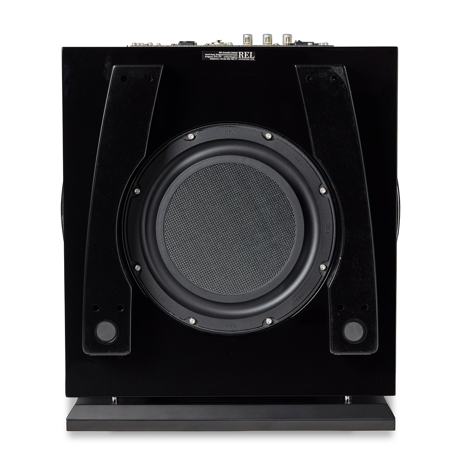 bottom of REL Carbon Special Black Label Subwoofer
