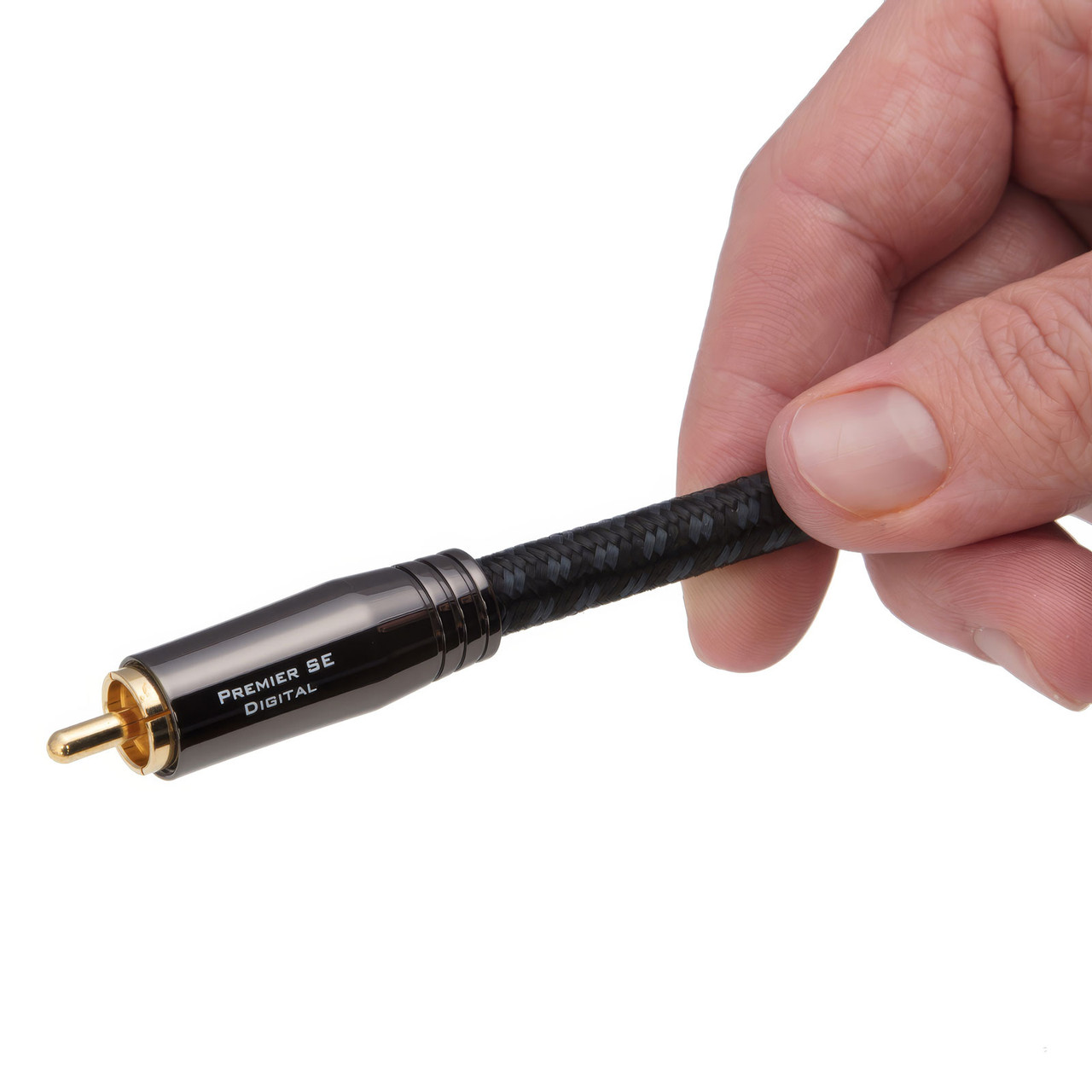 Hand holding the Pangea Audio Premier SE coaxial digital cable