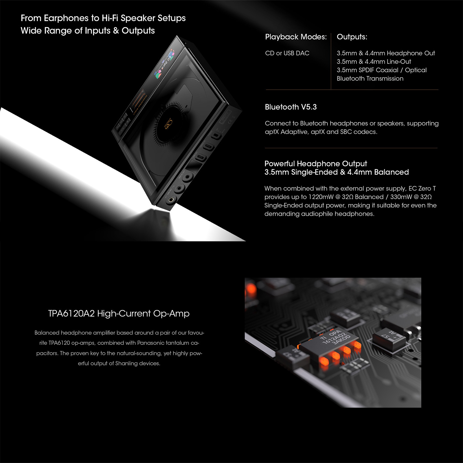 Features of Shanling EC Zero T Portable CD player with R2R DAC and Tube Output