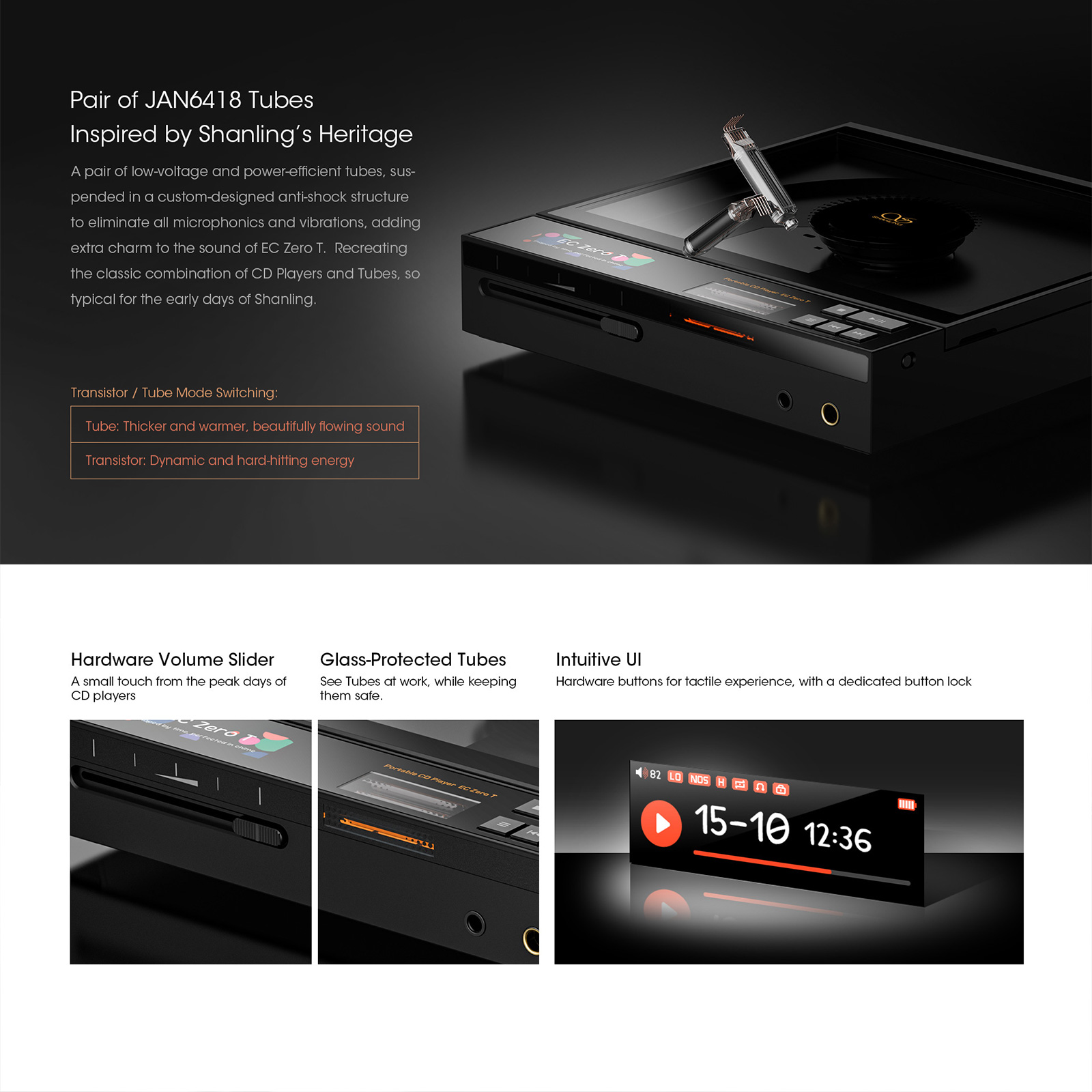 Features of Shanling EC Zero T Portable CD player with R2R DAC and Tube Output