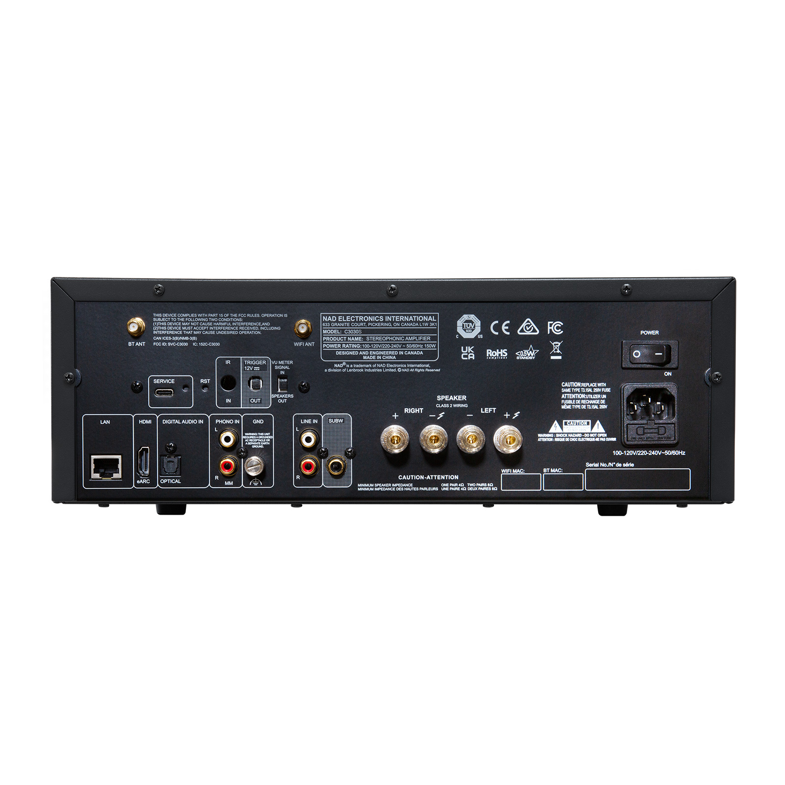 Back view of NAD C 3030S Integrated Amplifier with BluOS Streaming