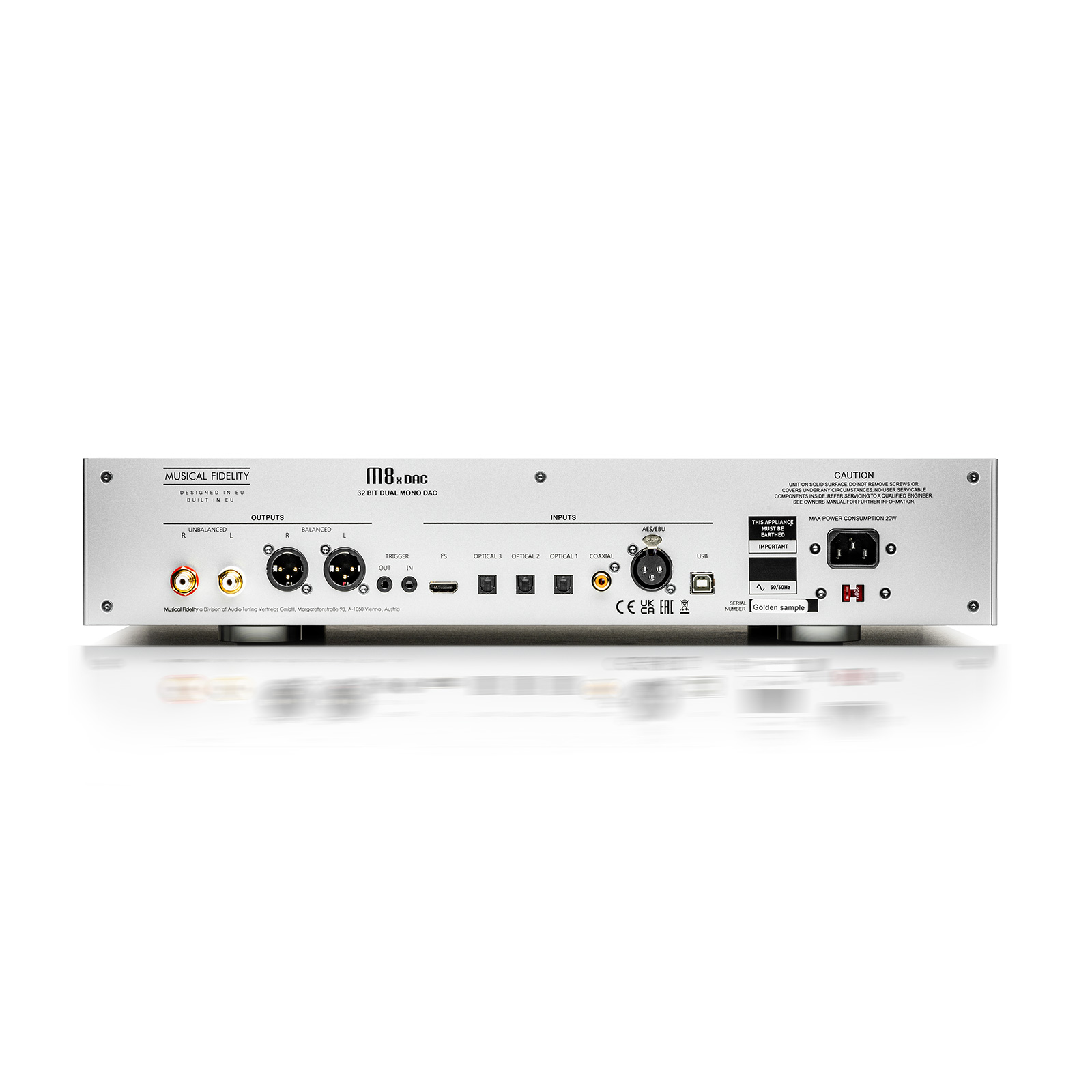Back of Musical Fidelity M8x DAC - 32 Bit Dual Mono Design