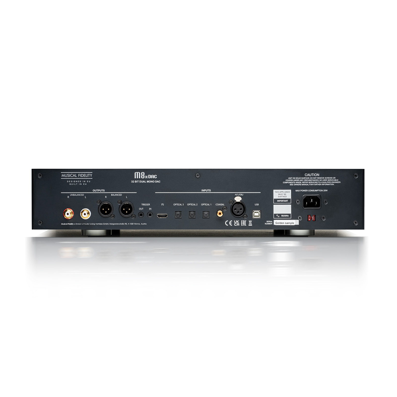 Back of Musical Fidelity M8x DAC - 32 Bit Dual Mono Design