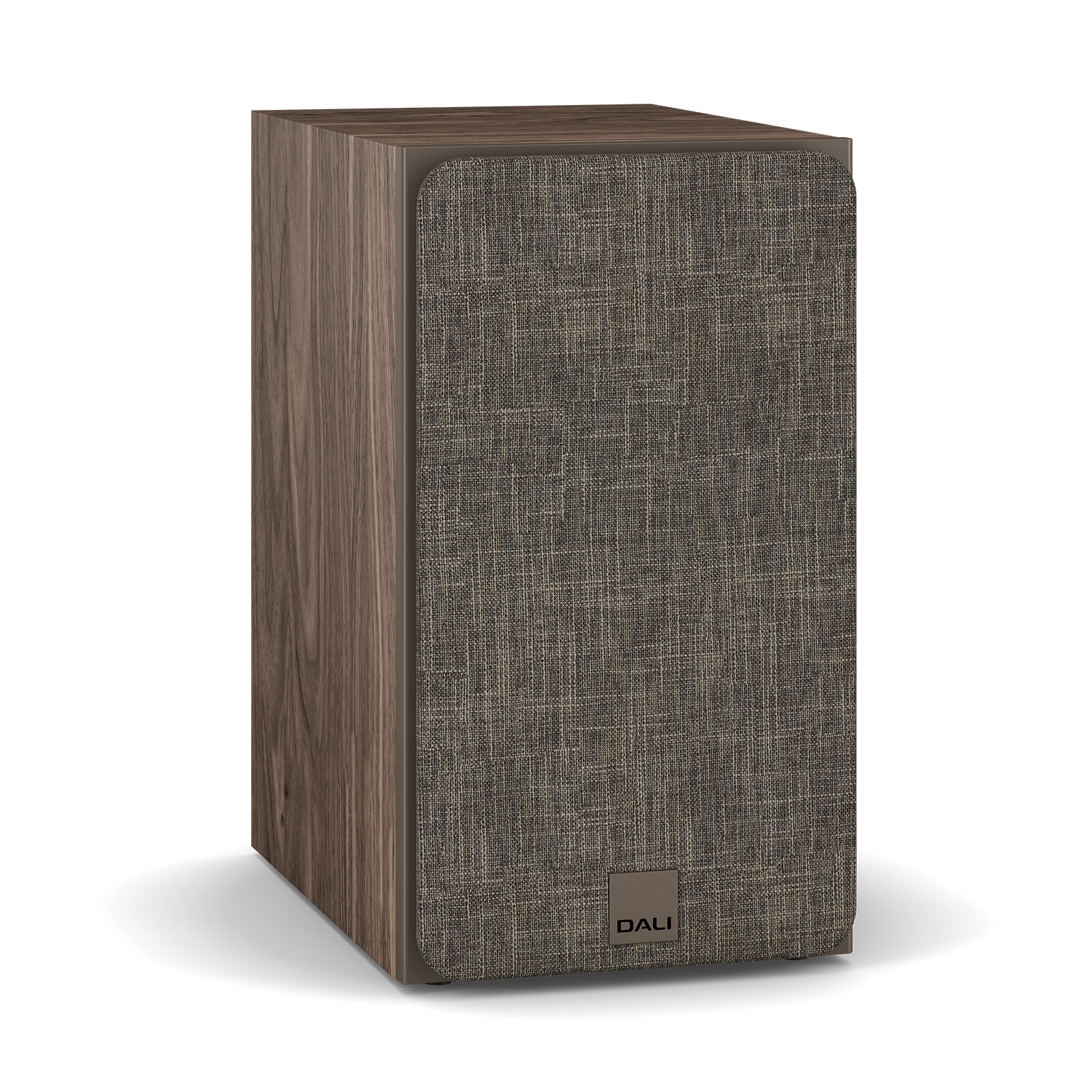 Angled front of Walnut DALI SONIK 3 Bookshelf Loudspeaker with Grill