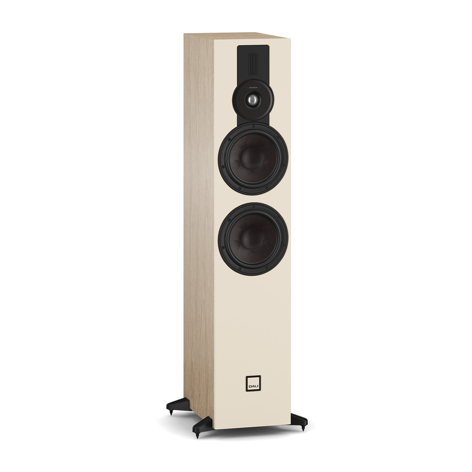 Angle front view of DALI SONIK 7 Tower Loudspeaker in Natural Oak