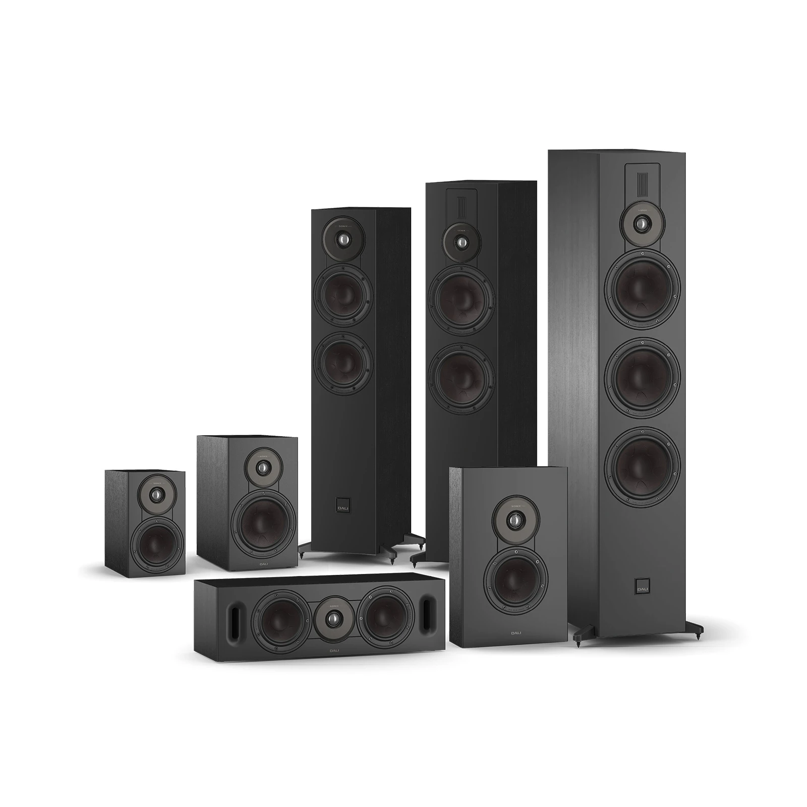 Full series of DALI SONIK 9 Tower Loudspeaker in black ash