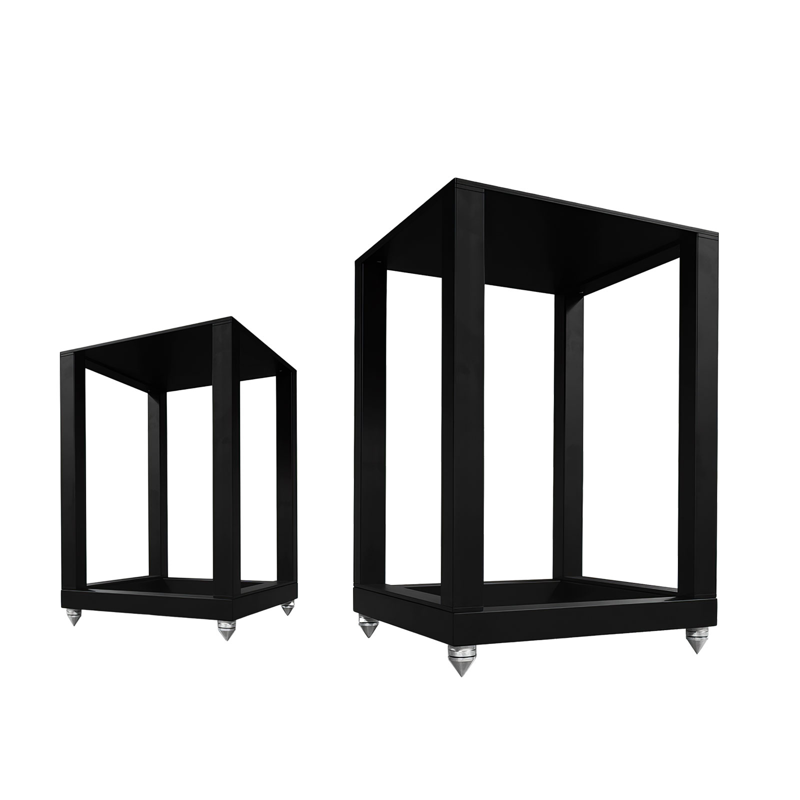 Mission 770 steel speaker stands pair with open-frame design and stainless steel spike feet