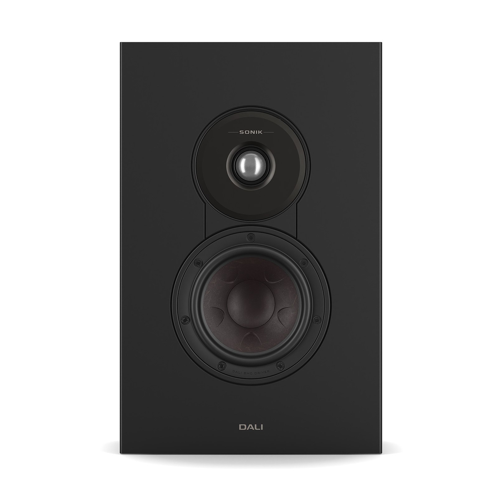 Front view of DALI SONIK ON-WALL Shallow On Wall in black ash