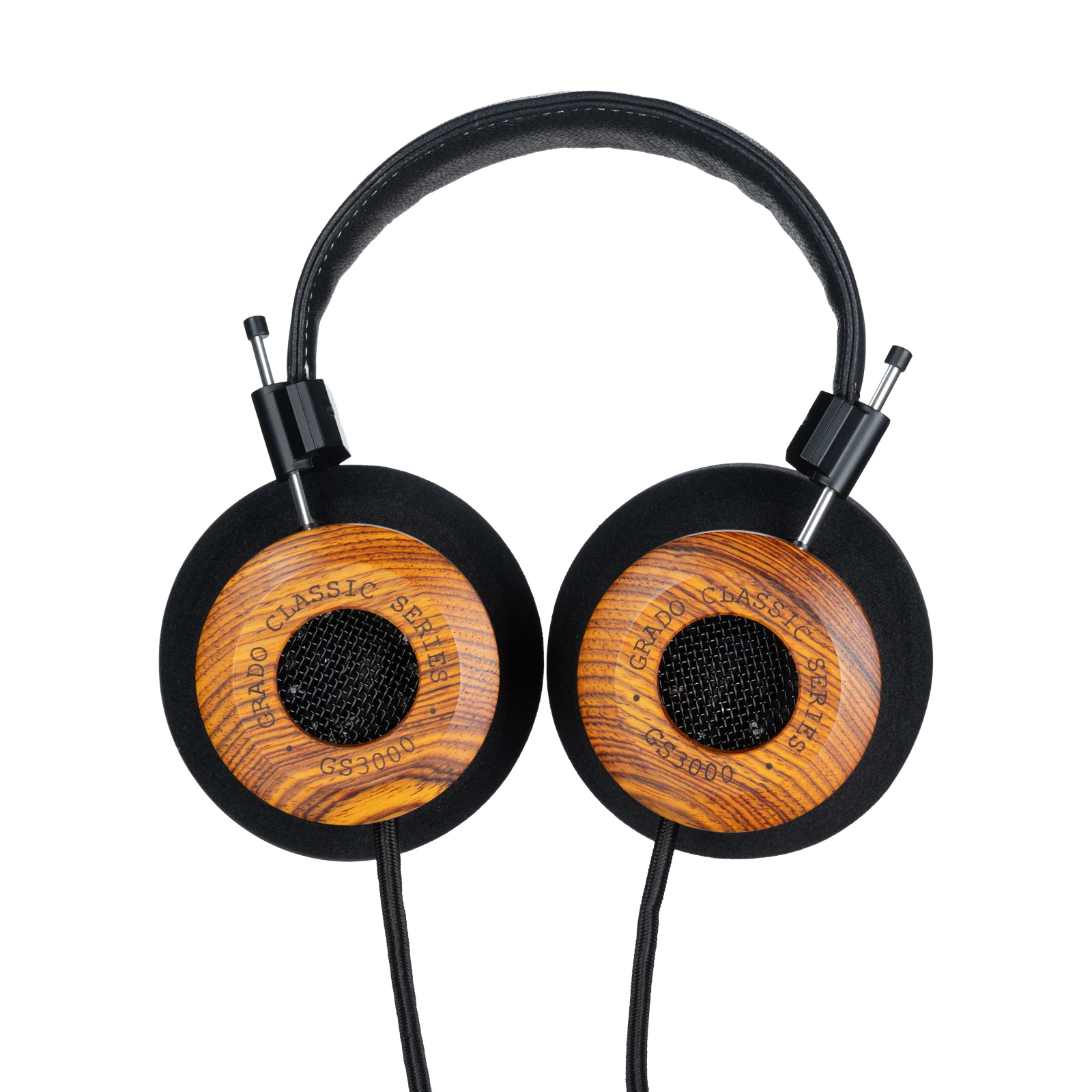 Grado GS3000 Classic — side profile showing Signature Gold headband assembly with leather strap and white contrast stitching