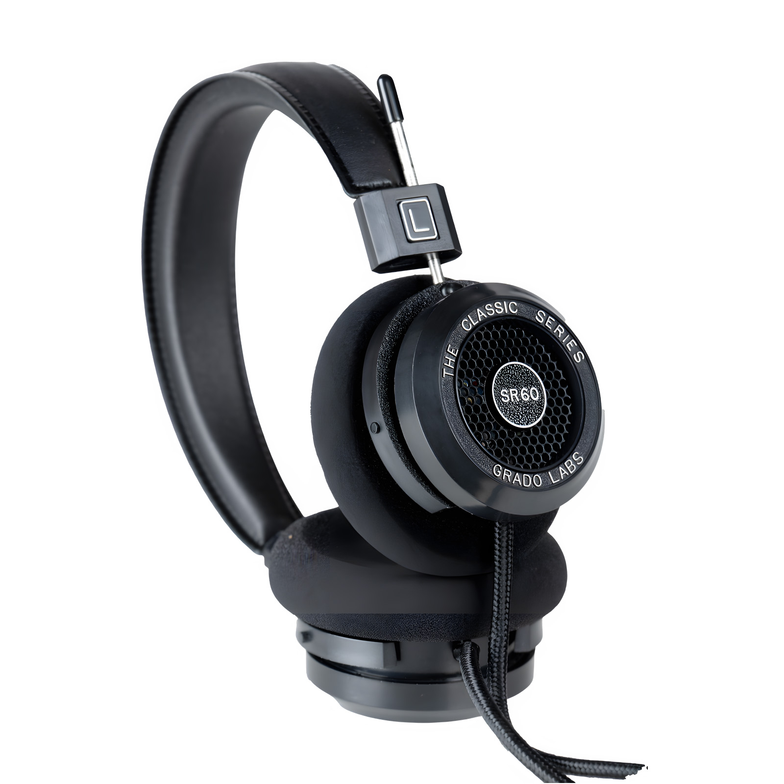 Grado SR60 Classic headphones — front view showing injection-molded housing and S cushions