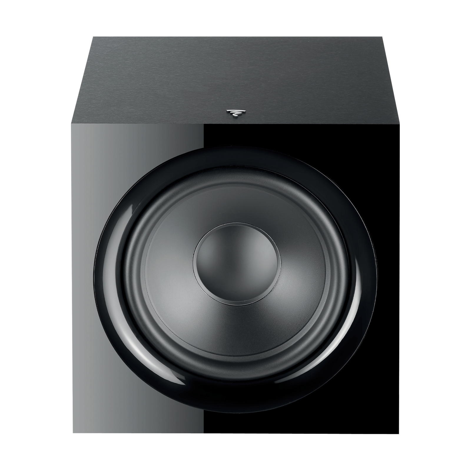 Focal SUB 600P powered subwoofer front view showing 12-inch Polyglass driver in black vinyl finish