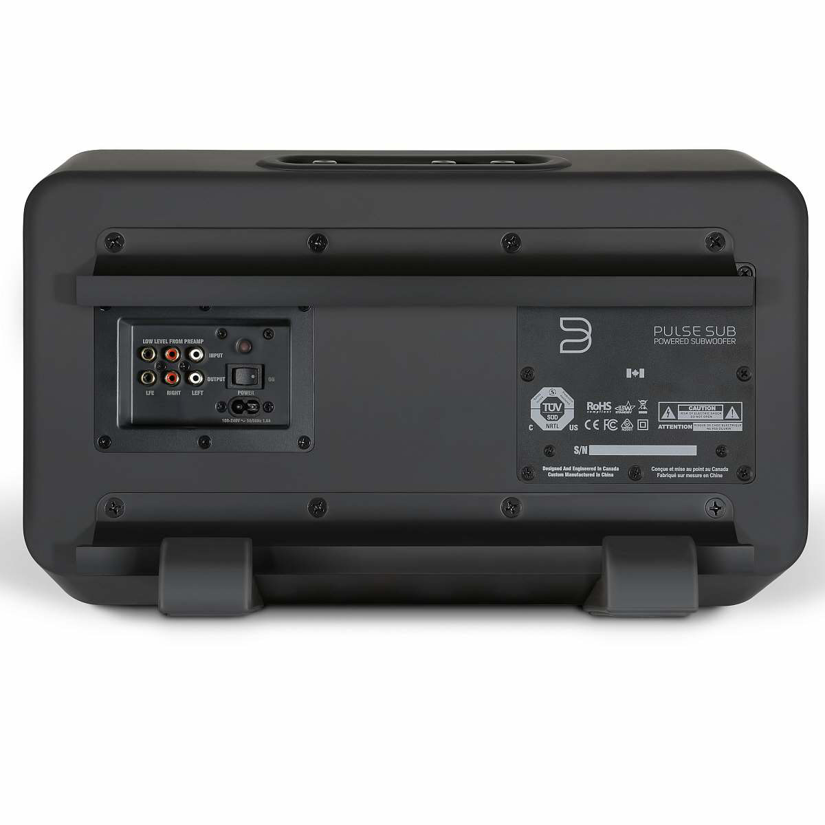 Back of Bluesound Subwoofer for Pulse Soundbar