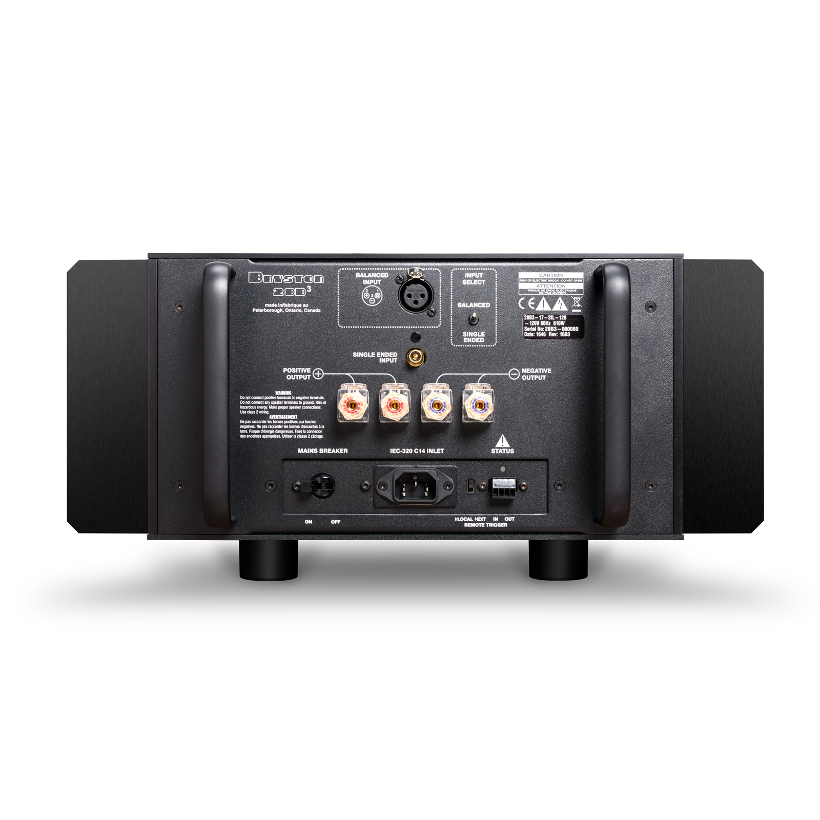 Back of Bryston 28BÂ³ Monoblock Amplifier