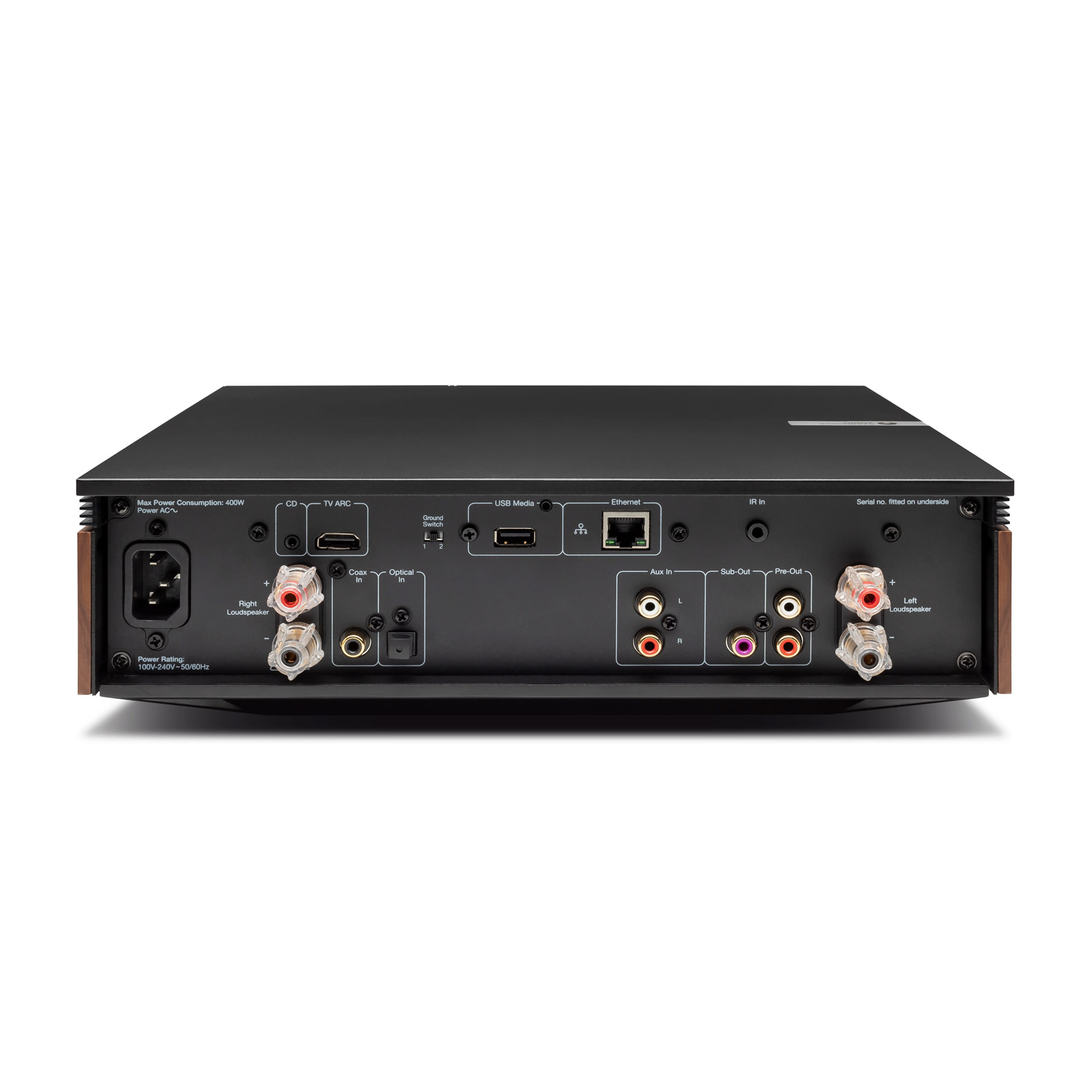 Back of Cambridge Audio Evo 75 Integrated Amplifier and Music Streamer