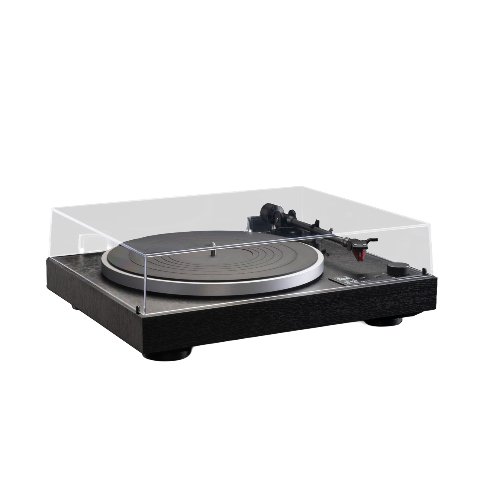 Side of Dual CS 429 Fully Automatic 3-Speed Turntable with dustcover down
