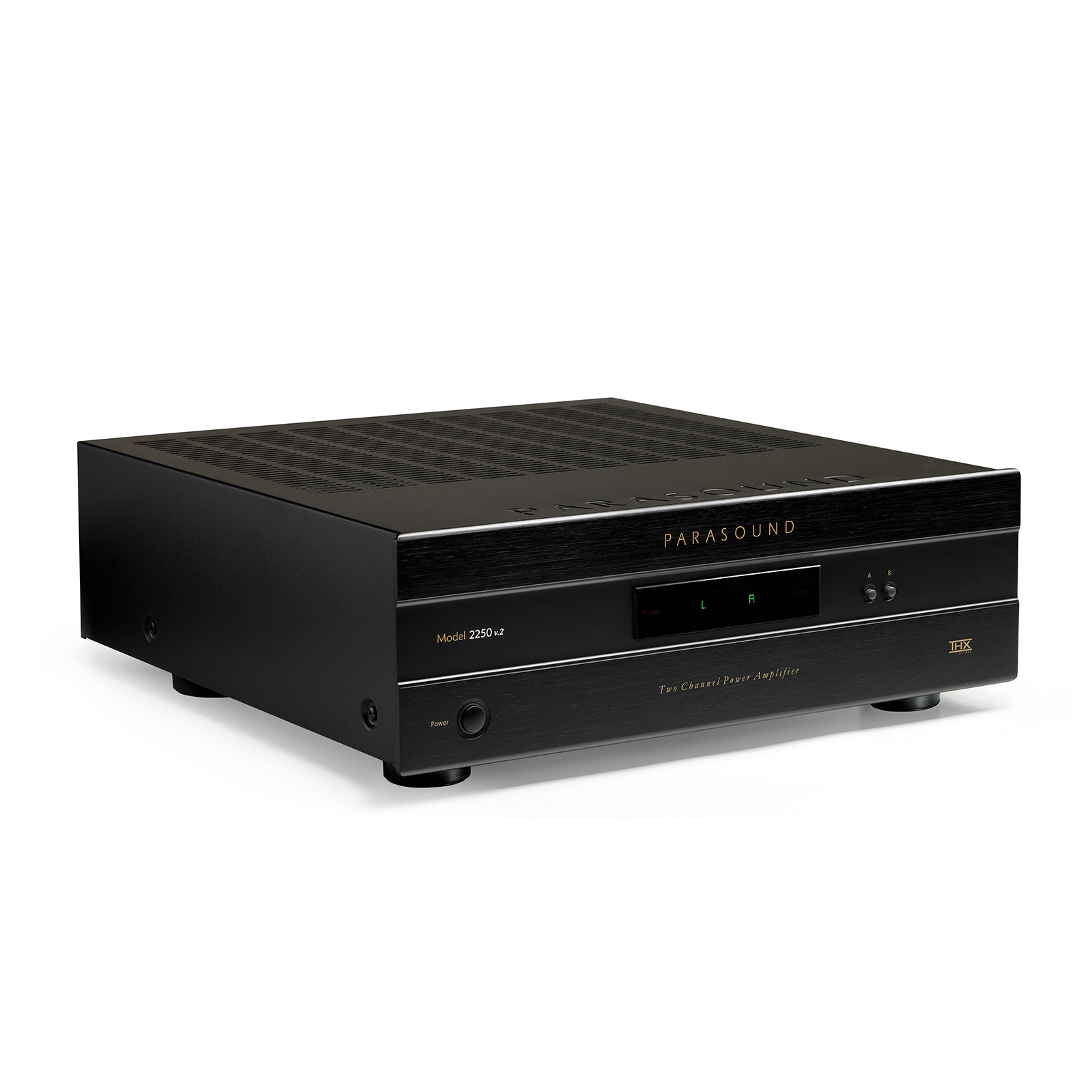 Upper angled view of the of the Parasound NewClassic 2250 v.2 in black