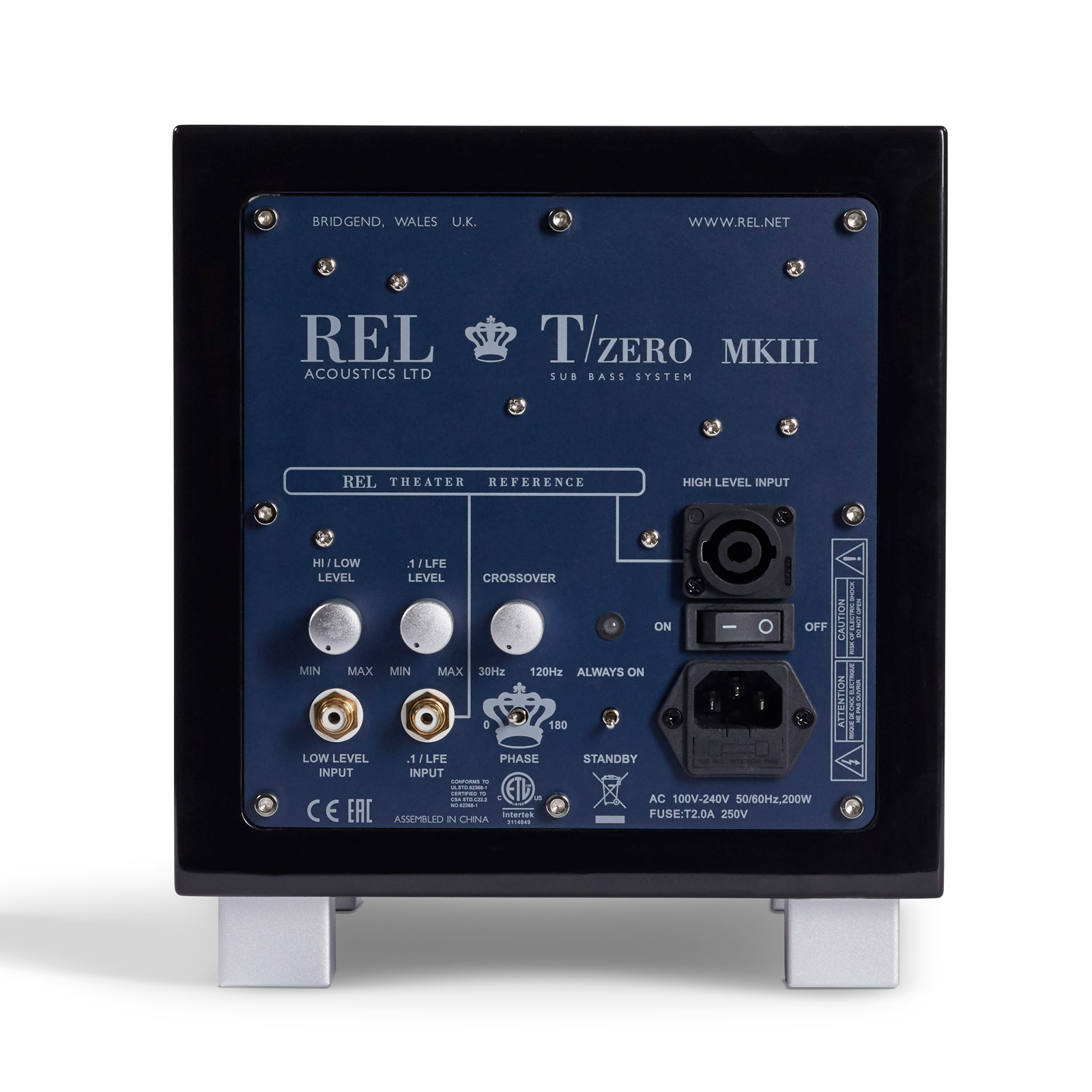 Back side of REL Acoustics T/zero MKIII Powered Subwoofer