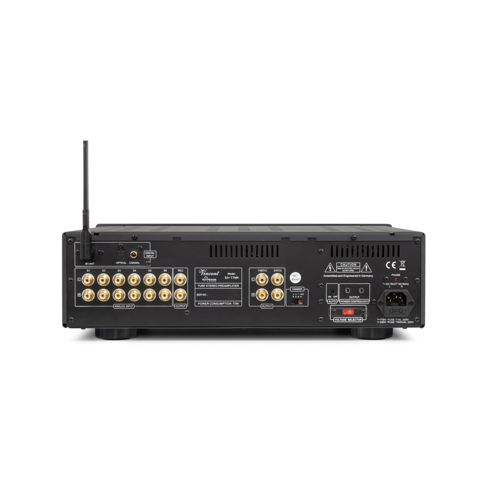 Back of Vincent Audio SA-T7 MK Hybrid Tube Preamplifier