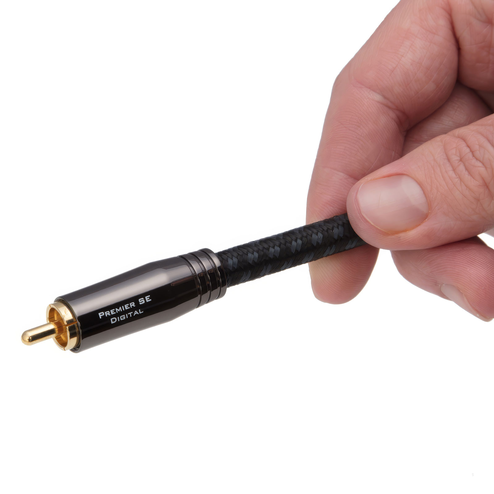 Hand holding the Pangea Audio Premier SE coaxial digital cable