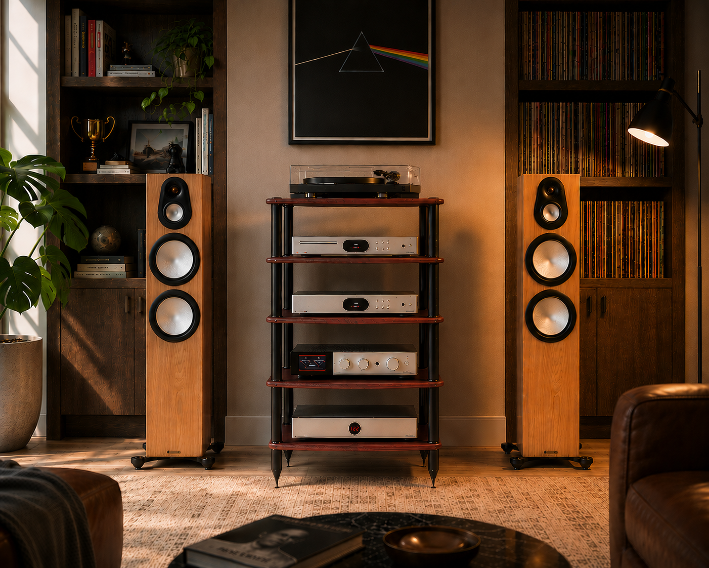 Pangea Audio Vulcan 5-Shelf Audio Rack - Rosenut Shelves