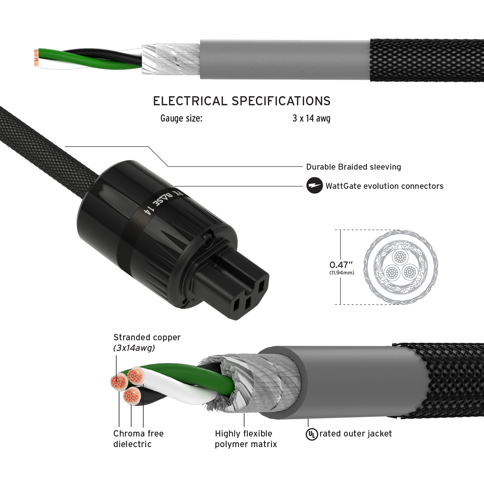 Kimber Kable PK 14  BASE Power Cable - 2.0 Meter - 15 Amp