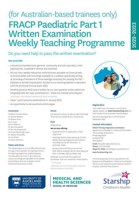 FRACP Paediatric Part 1 Written Examination: Study Options for October Exam 2022 (for Australian-based trainees only) FRACP Paediatric Part 1 Written Examination: Study Options for October Exam 2022 (for Australian-based trainees only)