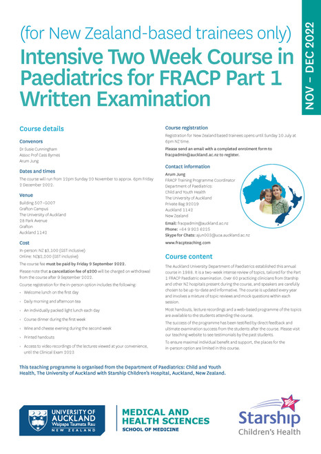 FRACP Paed Part 1: Intensive Two Week Course 2022 for NZ-based Trainees FRACP Paed Part 1: Intensive Two Week Course 2022 for NZ-based Trainees