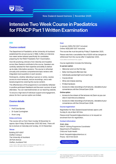 FRACP Paed Part 1 Intensive Two Week Course 2025 ($3,750 or $2,800) FRACP Paed Part 1 Intensive Two Week Course 2025 ($3,750 or $2,800)