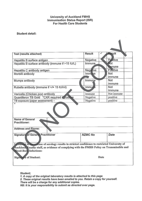 Historical Copy of Immunisation Status Report