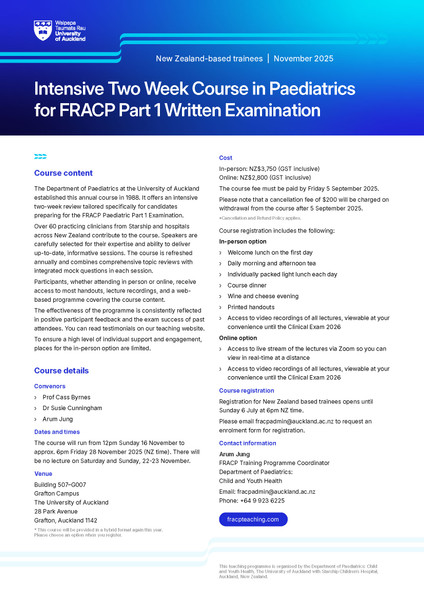 FRACP Paed Part 1 Intensive Two Week Course 2025 ($3,750 or $2,800) FRACP Paed Part 1 Intensive Two Week Course 2025 ($3,750 or $2,800)