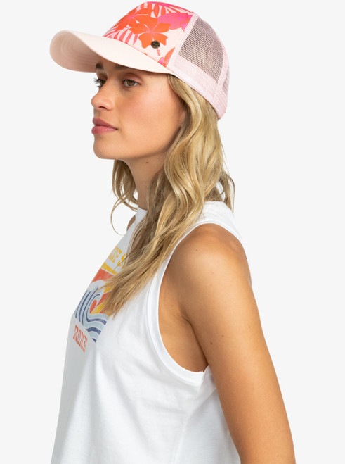 Womens Beautiful Morning Trucker Cap - Pale Dogwood Lhibiscus