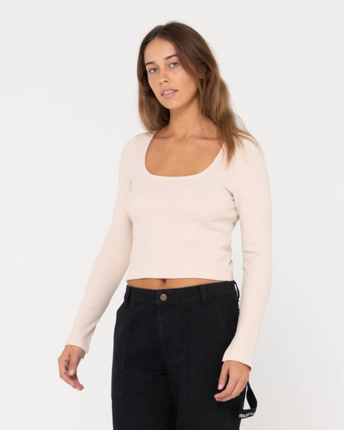 Scarlett Ribbed Long Sleeve Top - Coconut Cream