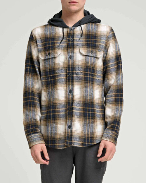Check Flannel Hooded Shirt - Navy