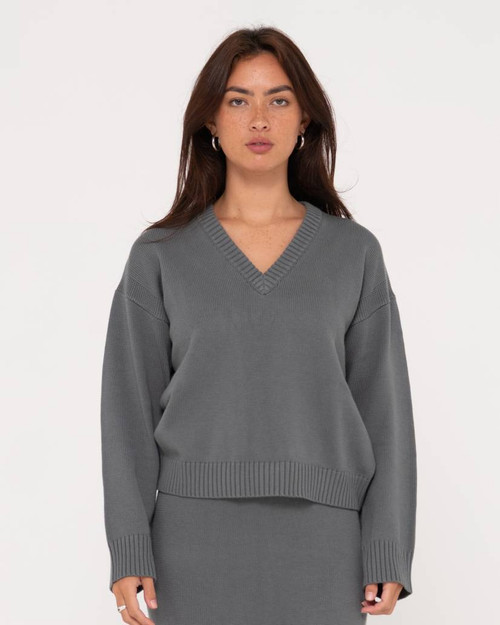 Margot Relaxed Vee Neck Knit - Grey Cloud
