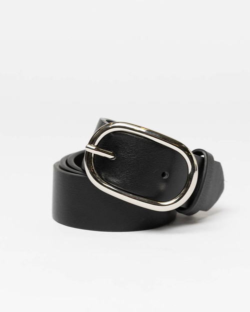 Boh Vegan Leather Oval Buckle Belt - Black`
