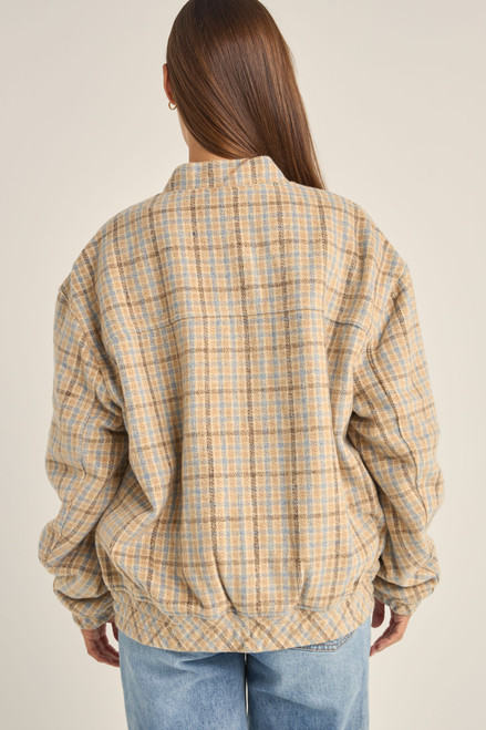 Luca Oversized Check Bomber Jacket - Blue