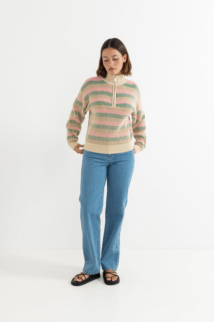 Estelle Quarter Zip Striped Knit - Guava