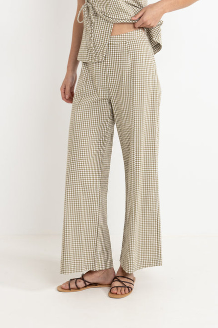 Lola Check Wide Leg Pant - Olive
