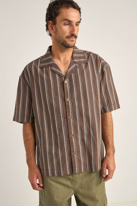 Baja Relaxed Stripe Ss Shirt - Cafe