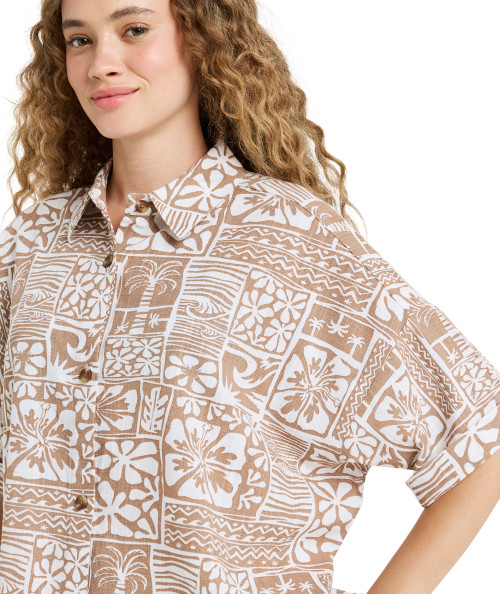 Beachy Nostalgia Slub Short Sleeve Shirt - Woodsmoke
