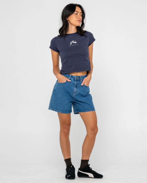 Cyprus High Waisted Denim Short - Middy Blue