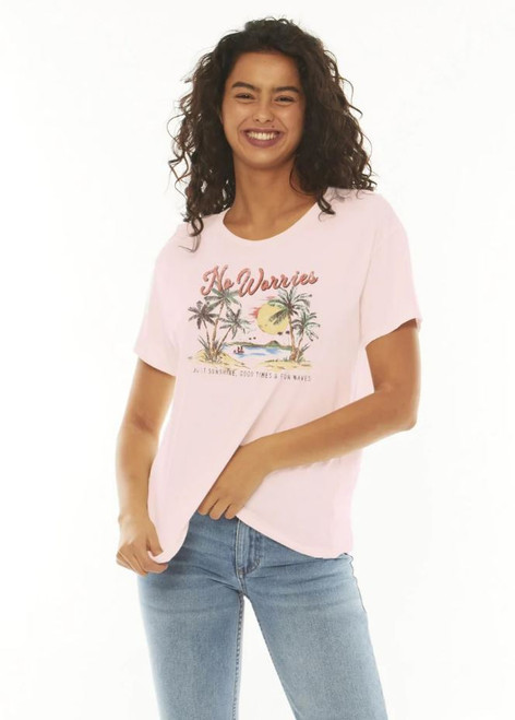 No Worries ss Tee - Pink